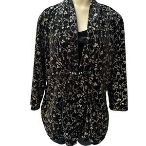 Vintage Notations Blouse Top Large Black Gold Velvet Metallic Floral Classic Y2K